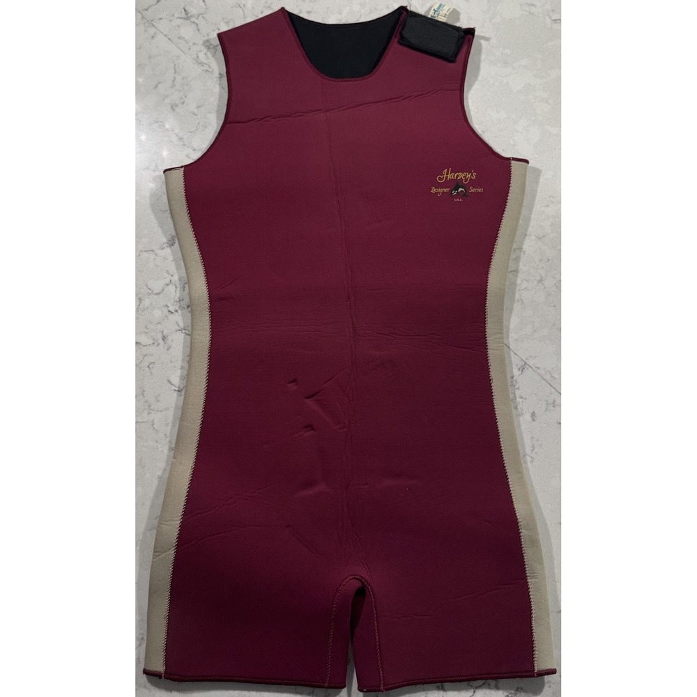 VTG 80s Harveys Designer Shorty Wetsuit Mens Large Red Sleeveless Scuba Diving